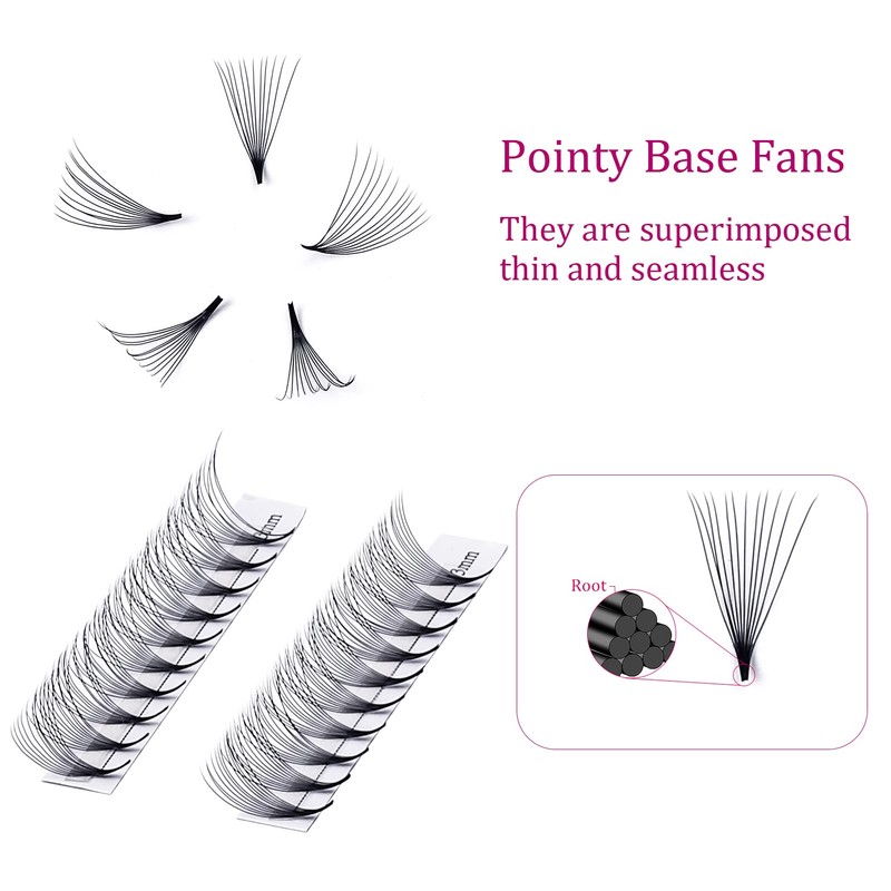 FADLASH Fan Eyelashes, 12D Eyelashes, 0.05 mm, D Curl, 8-14