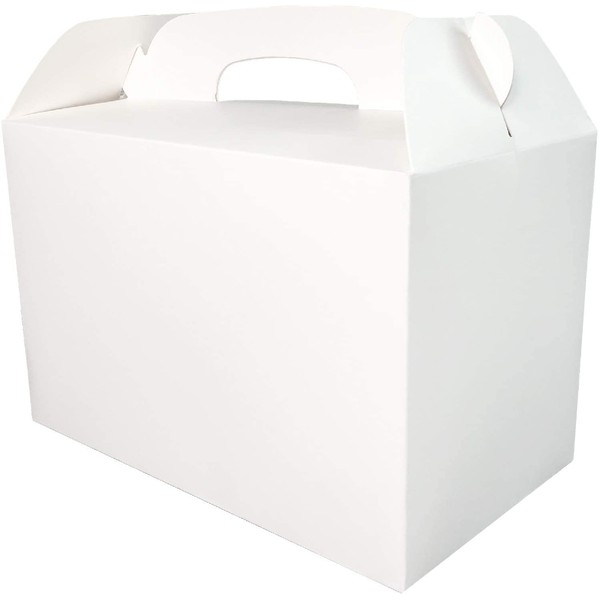 MintieJamie White Treat Boxes 1 Dozen White Boxes for Favor 8.5X5X5.5 Inches Large Handle Favor Boxes, Kids Party Favor Box, Party Box, Birthday Goodies Box, No Assembly Needed