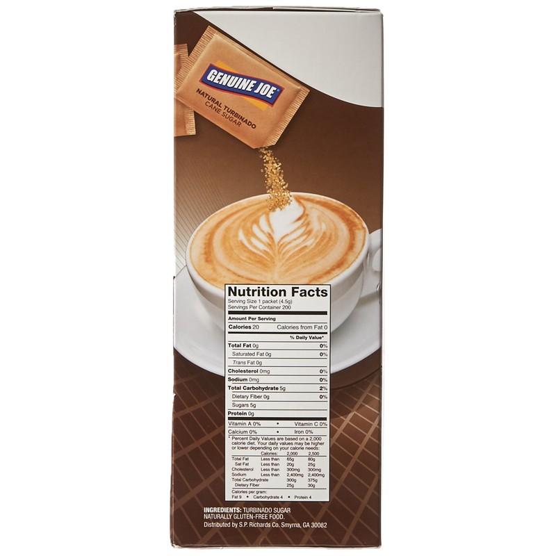 Genuine Joe Turbinado Natural Cane Sugar Packets (200 per Box)