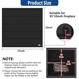 Fireplace Cover, Magnetic Fireplace Blocker Blanket Stops Heat Loss, Indoor Fireplace Draft Stopper Save Energy, Magnetic Fireplace Draft Cover for Iron Fireplace Frame (37"x35")