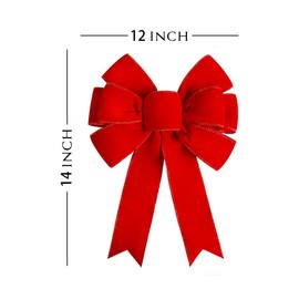 Satenwie Red Christmas Bows Large Velvet Bow for Wreaths, Tree, Outside Decorating, Outdoor (12 * 14 inch)