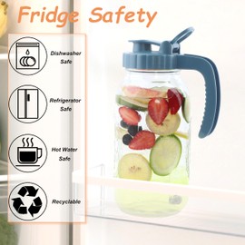 Mason Jar Pitcher 2 Quart With Pour Spout Lids 64 OZ Wide Mouth Water Pitcher Airtight And Leakproof Glass Carafe With Handle And Flip Cap For Milk, Iced Tea, Cold Brew Coffee, Juice