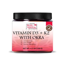 Reddy Naturals Aryana Vitamin K2 + D3 with Okra Powder – Soluble Fiber Supplement for Digestion, Heart, Bone & Immune Health - Aids in Calcium Absorption - Fast-Dissolving Formula - 4.2 OZ (120 G)