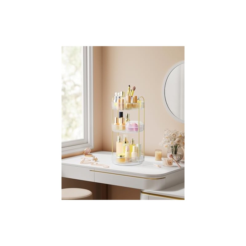 SONGMICS Makeup Organiser Rotating Cosmetic Organiser Round 3 Tier Cosmetic