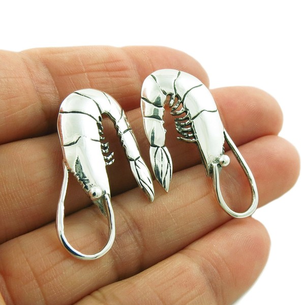 Large Sterling 925 Silver Curled Prawn Earrings in a Gift Box