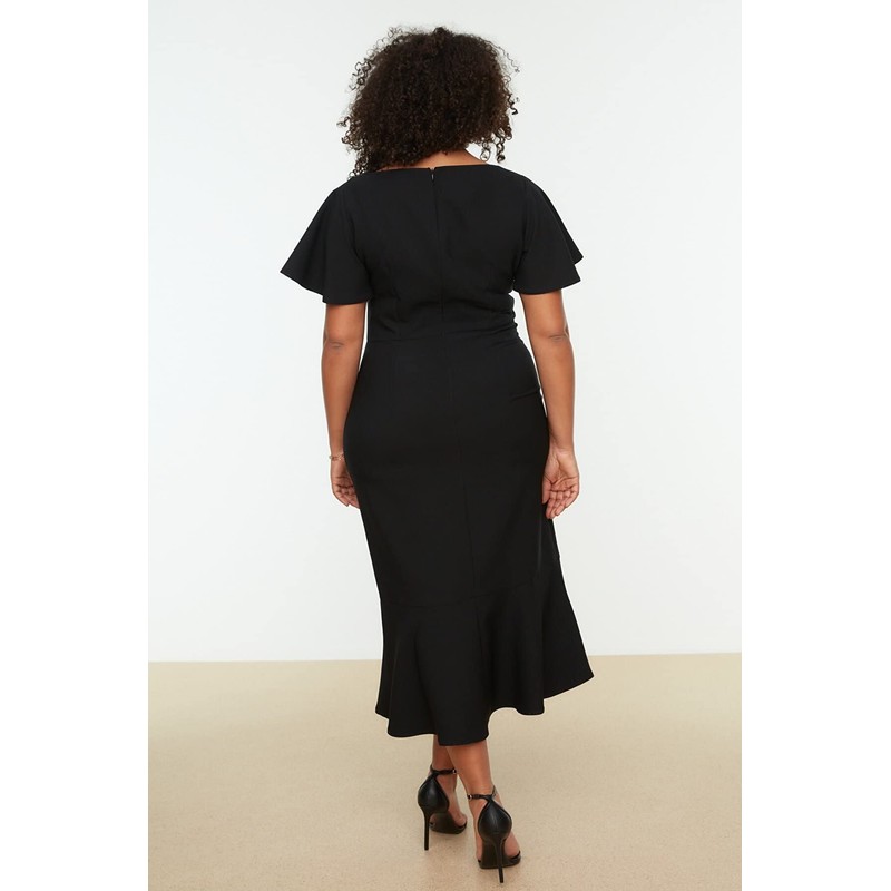 TRENDYOL Women's Midi Bodycon Regular Plus Size Dress, black