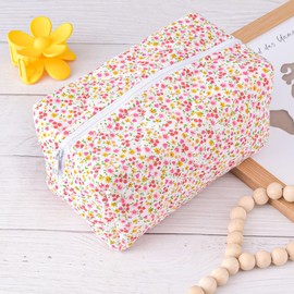 Floral Makeup Bag,Floral Quilted Makeup Bag,Large Cosmetic Bag,Fashionable Travel Makeup Pouch, Cute Pink Makeup Bag,Puffy Coquette Makeup Bag, Attractive Quilted Makeup Bag