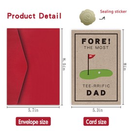 Detuca Father's Day Card for Golf Dads, Fore! The Most Tee-Rrific Dad Golf Pun Cards for Dad, A2 Greeting Card Kraft Card,