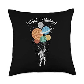 Smarty Pants Designs Future Astronaut, Holding Planet Balloons Solar System Space Throw Pillow, 18x18, Multicolor