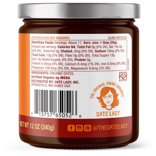 Date Lady Organic Date Syrup 12 Ounce Glass Jar | Vegan, Paleo, Gluten-free & Kosher (2-Pack)