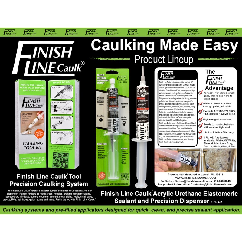 Finish Line Caulk – Acrylic Urethane Elastomeric Sealant – Pre-Filled