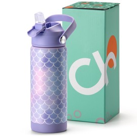 Choco Mocha Kids Insulated Water Bottle for Girls with Straw Lid, 550ml/18Oz Stainless Steel with Handle for School,Purple-Mermaid