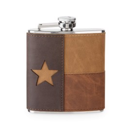 Foster & Rye Leather Texas Metal Flasks, 6 oz, Brown