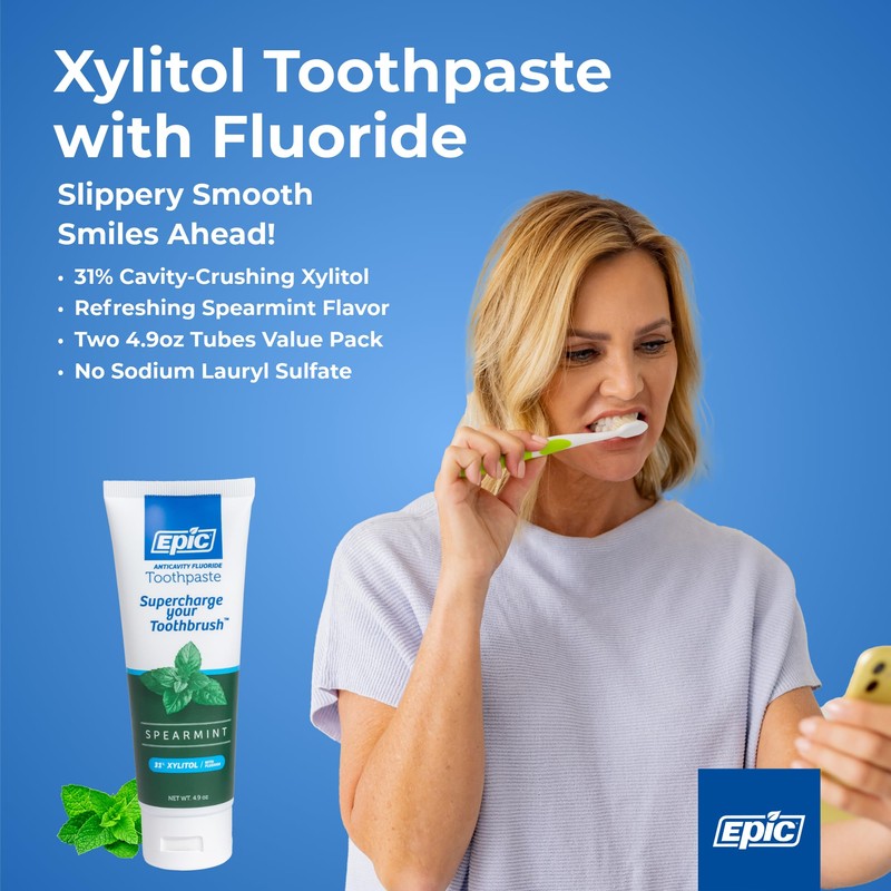 Epic Dental Xylitol Fluoride Toothpaste for Adults - SLS-Free Spearmint