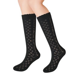 PPGGOPP Women's Knee Stockings, Dirndl Stockings, Women's Costume Knee Stockings, Dirndl Stockings, Breathable Odour-inhibiting Wedding Costume Party Oktoberfest Folk Festival Costume, black, One size