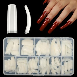 BXKM 550Pcs Long C Curved Square Nails Tips, Half Cover Acrylic Gel Fake Artificial Coffin Nails Tips 11 Sizes for Nail Salons & DIY Art