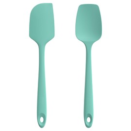 U-Taste Flat Spatula & Spoon Spatula: 11.38in 600ºF Heat Resistant Silicone Bowl Scraper, Flexible Rubber Kitchen Cooking Mixing Utensil with Upgraded Non-Stick Surface (Set of 2, Aqua Sky)