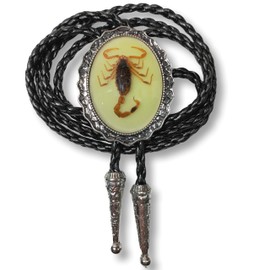 Himongoo Real Scorpion BOLO Tie for Men Women Leather Rope Wedding Necklace Western Cowboy, White Blue Black Red (White)
