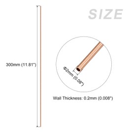 METALLIXITY Copper Tube (2mm OD x 0.2mm Wall T x 300mm L) 2Pcs, Straight Tubing - for Home Furnishing, Machinery, DIY Handicraft