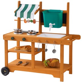 ROBUD Outdoor Mud Kitchen Set for Kids, Wooden Pretend Play Kitchen with Plant Growing Box, Real Faucet, Sink, Kitchen Accessories,Boys and Girls, Ages 3+