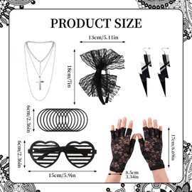Leogony 6PCS 80s Fancy Dress Accessories for Women, Lace Headband Earrings Fishnet Gloves Necklace Bracelet Glasses for Party Carnival Ladies