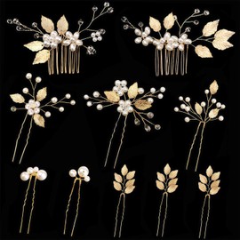Matomtak Pearl Pins, Gold, Hair Ornament, Flower, Tree Leaf Motif, Pearl, Hair Accessory, Set of 10, U-pins, Headdress, Handmade, Wedding Headdress, Flowers, Hair Ornament, Weddings, Receptions