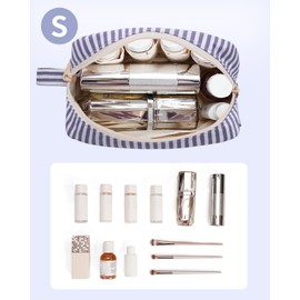 Narwey Small Makeup Bag for Purse Travel Makeup Pouch Mini Cosmetic Bag Zipper Pouch for Women (Greyish Blue Stripe, Small)