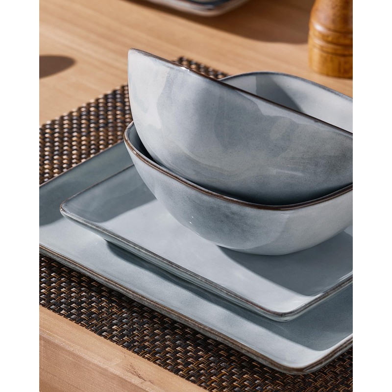 Famiware Dinnerware Sets for 4, Ocean Square 12-Piece Kitchen Plates