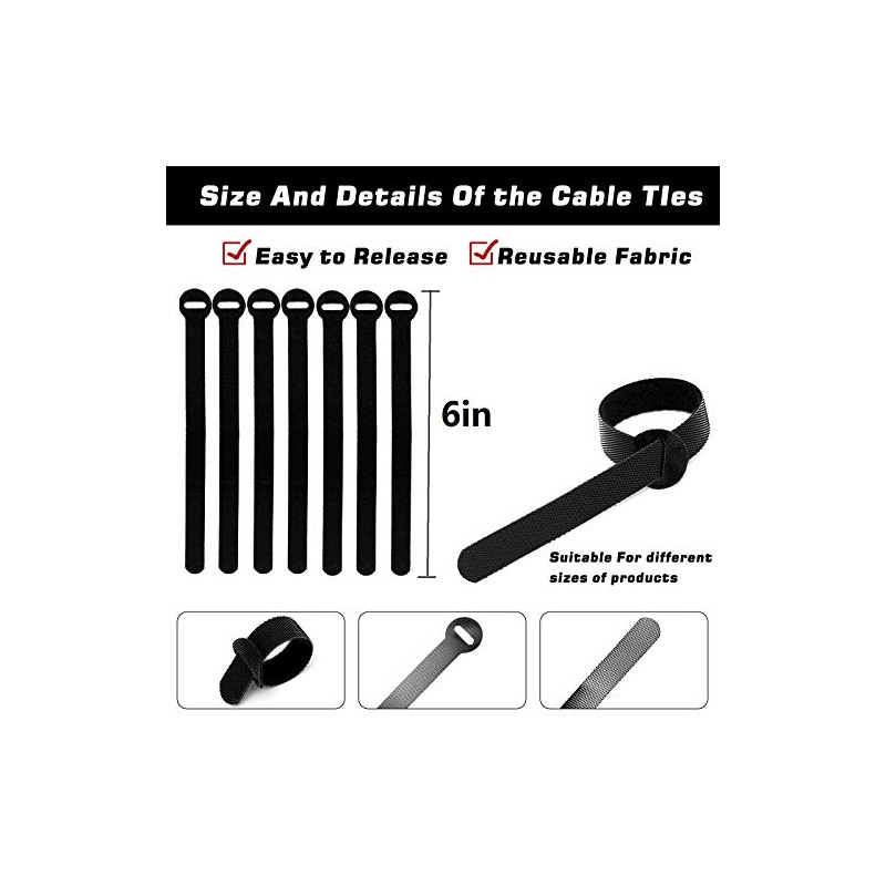 Reusable Cable Ties, 6-Inch Fastening Cable Straps Cable Management, Multi-Purpose
