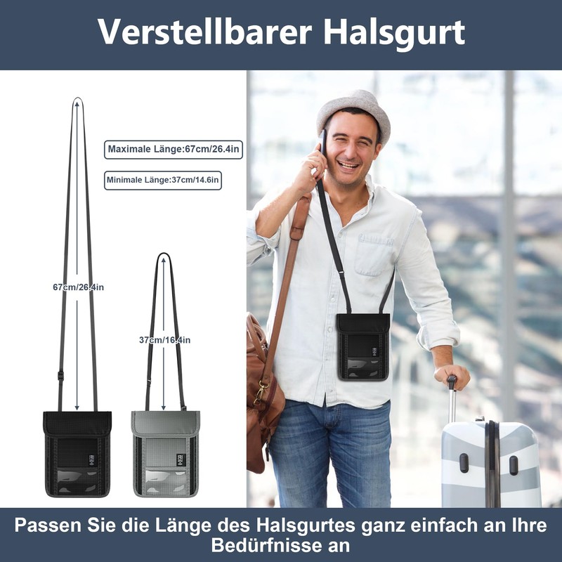 Likesing Chest Pocket Travel Purse, black, Modern