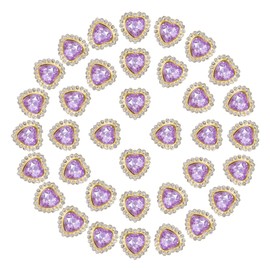 PATIKIL Heart Rhinestones Buttons, 40Pcs 16mm Sew on Rhinestones Crystal Heart Nail Charm Embellishment Flatback Diamond for Sewing DIY Clothing Wedding, Purple