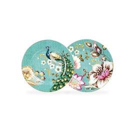 Gracie China Shop Grace Teaware Peacock Lotus Garden Fine Porcelain 7.5-inch Dessert Salad Plate Set of 2, Two Assorted Design Plates (Green)