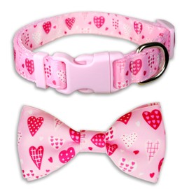 Collar de corbata de lazo para perro para el día de San Valentín, collar ajustable con diseño de corazón rosa con moño desmontable, elegante y cómodo para perros pequeños y medianos