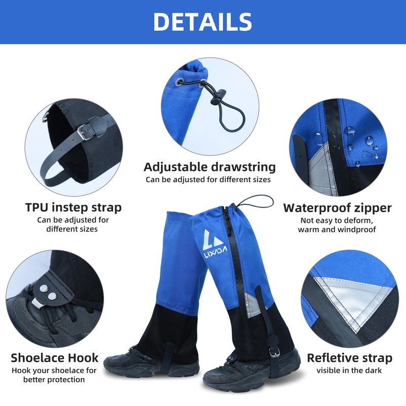 1 Pair Tear-resistant Waterproof High Leg Gaiters Rain Snow Adjustable