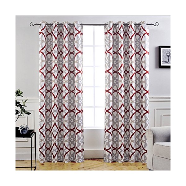 DriftAway Alexander Thermal Blackout Grommet Unlined Window Curtains Spiral Geo Trellis Pattern Set of 2 Panels Each Size 52 Inch by 84 Inch Red and Gray