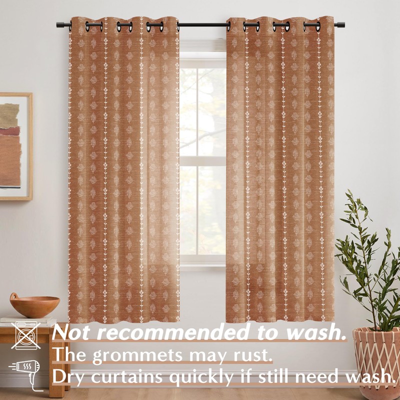 72 Inch Curtains,Sheer Semi Light Filtering Linen Terracotta Rust Boho