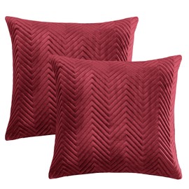 BedLooms Burgundy Velvet Cushion Covers 45 x 45 cm (Pack of 2) Unique Ultrasonic Cushion Cover Decorative Square Throw Pillow Case for Sofa Living Room Couch with Invisible Zipper (18 x 18 Inch)