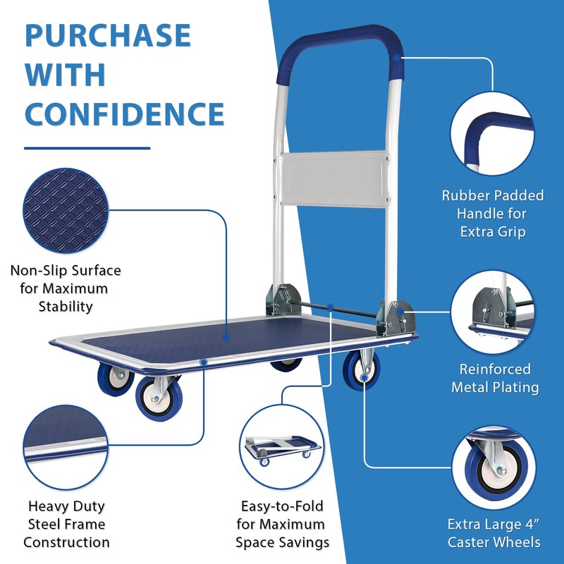 Upgraded Lifetime Home Extra Large Foldable Push Cart Dolly |
