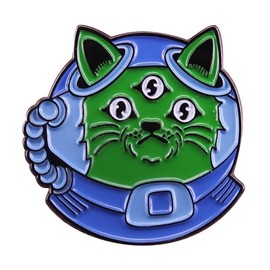 Three Eyed Third Eye Green Alien Cat Kitten Astronaut Space Helmet 1.1" Enamel Pin