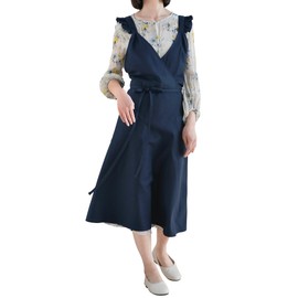 Nanxson Cotton Apron Vintage Pinafore Dress with Big Pockets Cross Back Apron for Women for Baking Painting Cooking Gardening, Navy, One Size