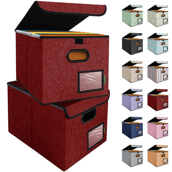BALEINE Modern Red File Storage Box with Lid, Collapsible File