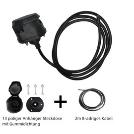 Woola Anhänger Steckdose 13 Polig mit 2m 8-adrigem Kabel, Wasserdicht Steckdose 13 Pol für Anhängerkupplung Steckdose Kabelbaum