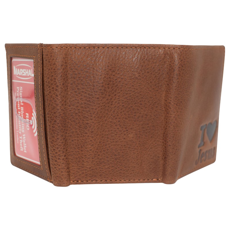 MARSHAL Real Leather Men's RFID Blocking Trifold Wallet with Outside