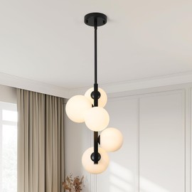 Jonsi Modern Pendant Light 5 Light Blck Globe Pendant Light Fixture Mid Century Chandelier Indoor Hanging Light Fixture for Kithchen Island Dinning Room Bedroom