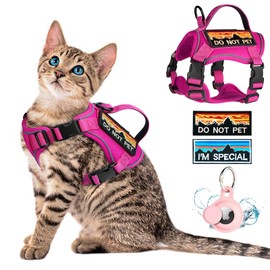 nanappice Tactical Cat Harness for Walking, Adjustable Escape Proof Pet Vest for Large Cat,Easy Control Breathable Cat Vest with Handle，Molle Patches (Pink, L)