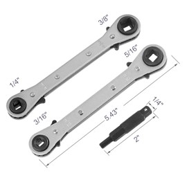 A.I.FORCE Refrigeration Ratchet Wrench, HVAC Service Wrench with 1/4", 3/8", 3/16" and 5/16" Square Drive and Hexagon Bit Adapter Kit for Air Conditioner, Refrigeration Equipment Repair