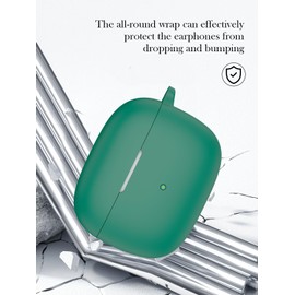 Case for Bowers & Wilkins Pi8 Wireless Earbuds,Soft Protective,Shockproof, BOVUGAC Silicone Case Cover with Keychain & Cleaning Kit & Lanyard-Green