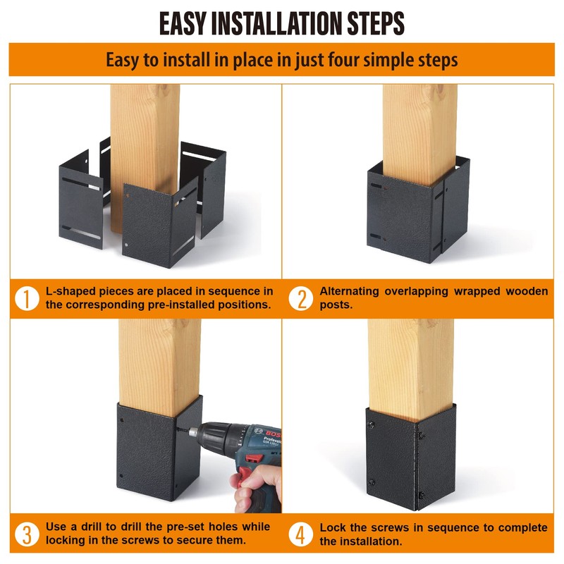 WOCEPU Stainless Steel Adjustable (Range 3.3"-6") Post Protector, Protects Wooden