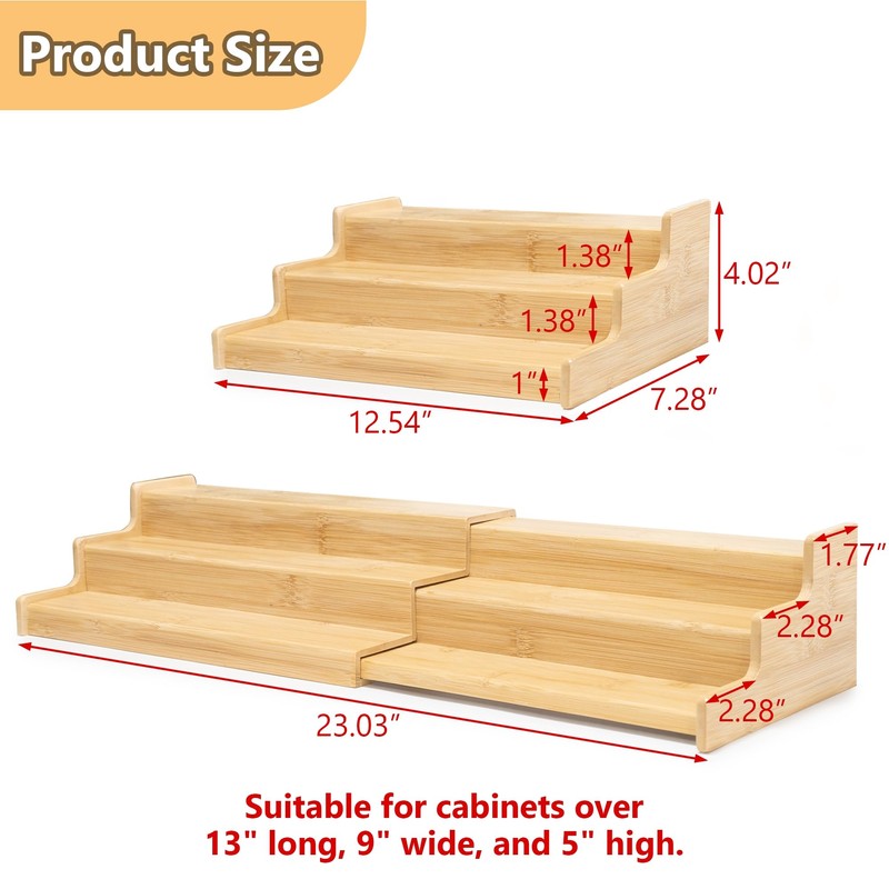 TISTON Expandable Bamboo Can Organizer for Pantry, 3-Tier Adjustable Pantry