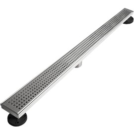Neodrain 40-Inch Linear Shower Drain with Removable Quadrato Pattern Grate,Brushed 304 Stainless Steel Rectangle Shower Floor Drain, Linear Drain with Leveling Feet,Hair Strainer